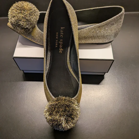 kate spade Women's Gold Flats with Pom Pom | US 6 - Picture 1 of 6